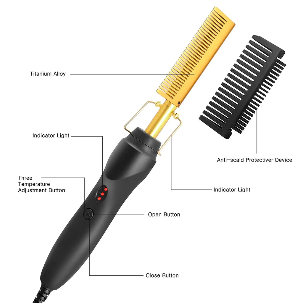 Novara Beauty 2 in 1 Hot Comb Straightener - Fast Heating Travel Anti-Scald