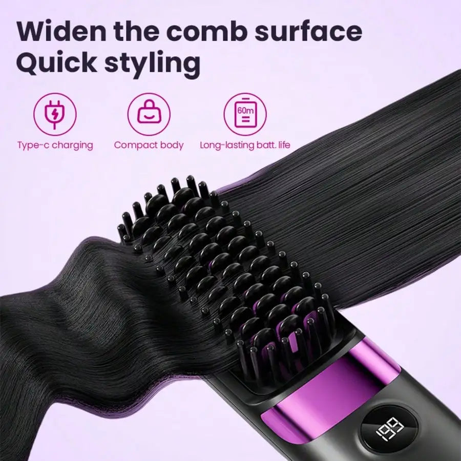 Mini Hair Straightener Comb Set Features A Built-In 2000mAh-3600mAh USB Rechargeable Lithium Battery, 10W Negative Ion Heating, Three Adjustable Temperature Settings, And Is A Portable, Heat-Resistant Styling Tool Suitable Fo