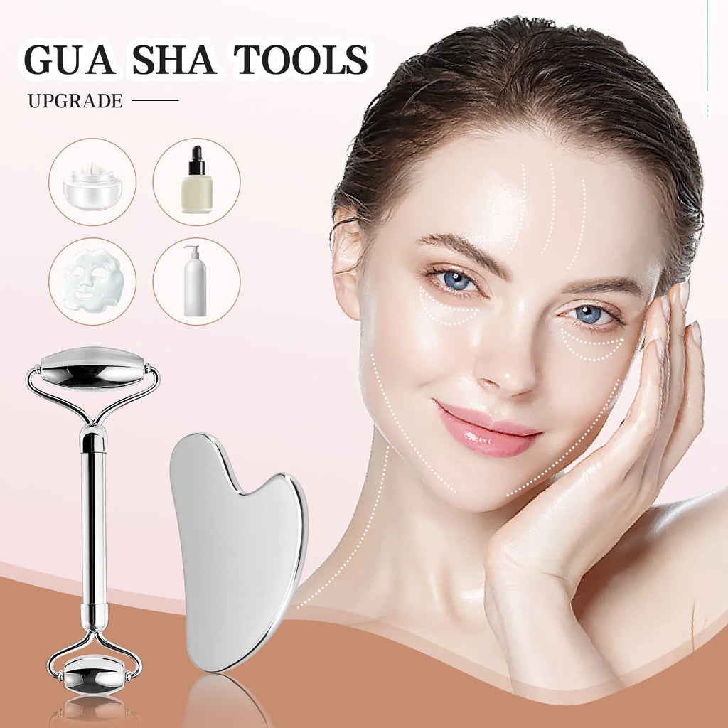 304 Stainless Steel Facial Roller Metal Gua Sha Facial Tools Set Face Body Treatment Lymphatic Drainage, Facial Tension, Durable