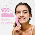 Rechargeable Silicone Facial Cleansing Brush with Heat Massage, 5 Vibration Levels, Waterproof Face Scrubber for Deep Cleaning, Pink