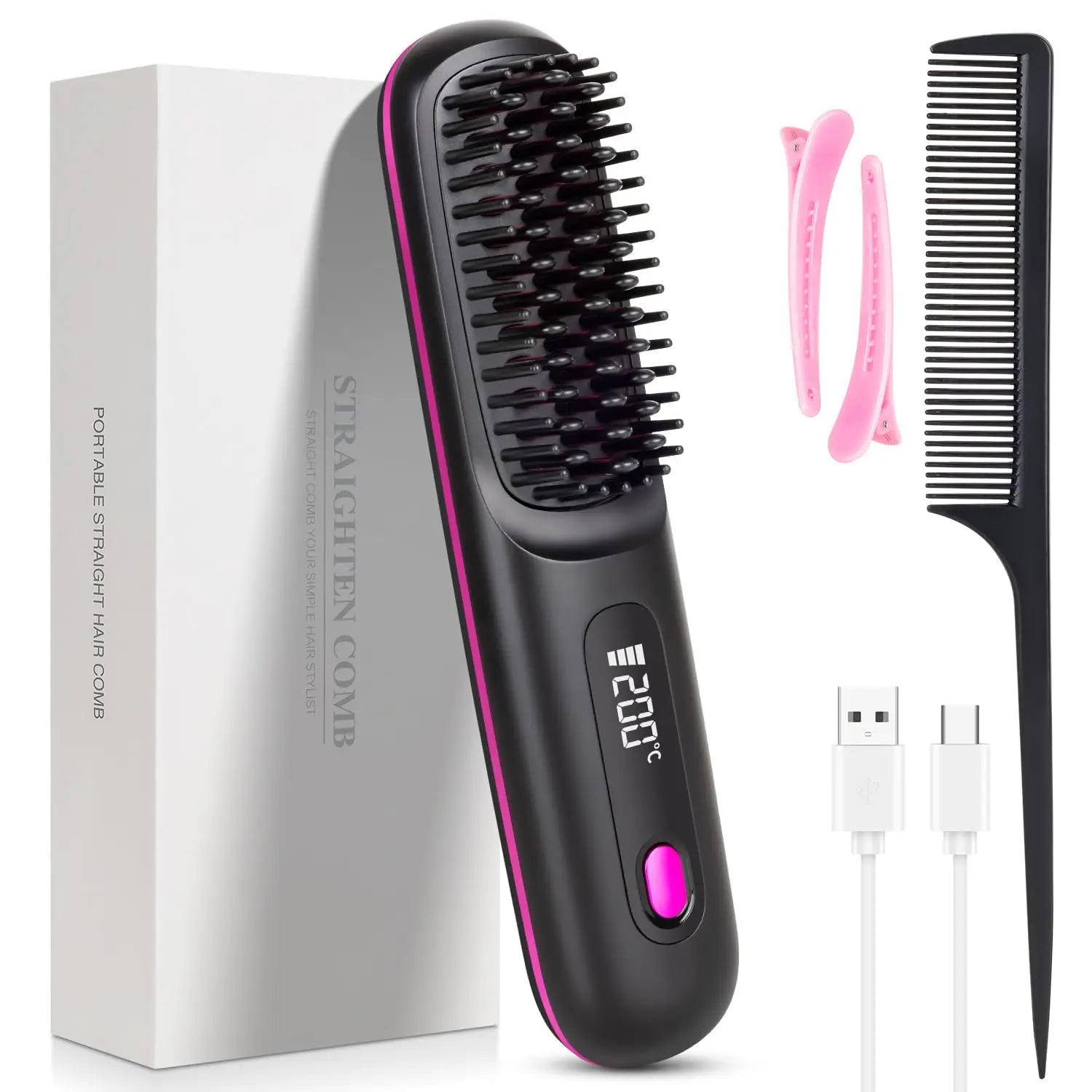 Novara Beauty Cordless Hair Straightener Brush - USB Rechargeable & Ionic
