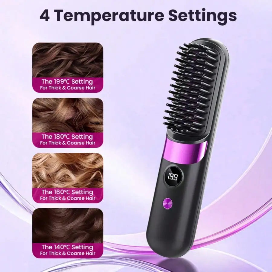 Mini Hair Straightener Comb Set Features A Built-In 2000mAh-3600mAh USB Rechargeable Lithium Battery, 10W Negative Ion Heating, Three Adjustable Temperature Settings, And Is A Portable, Heat-Resistant Styling Tool Suitable Fo