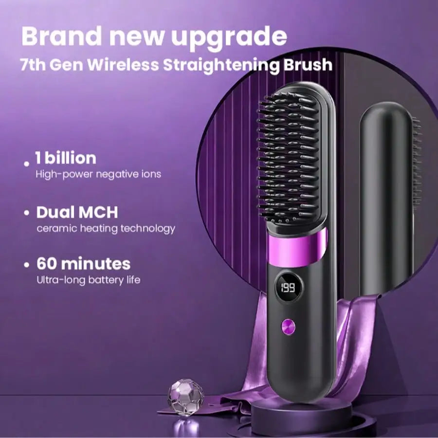 Mini Hair Straightener Comb Set Features A Built-In 2000mAh-3600mAh USB Rechargeable Lithium Battery, 10W Negative Ion Heating, Three Adjustable Temperature Settings, And Is A Portable, Heat-Resistant Styling Tool Suitable Fo