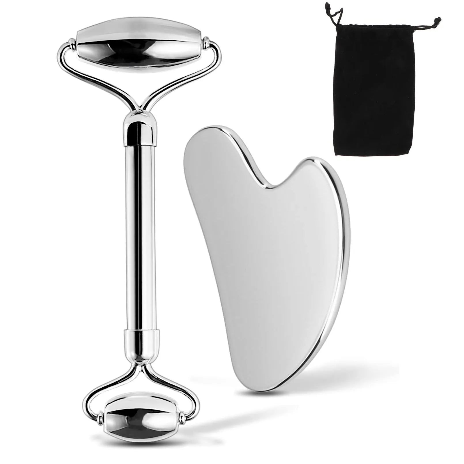 Novara Beauty 304 Stainless Steel Facial Roller & Gua Sha Set