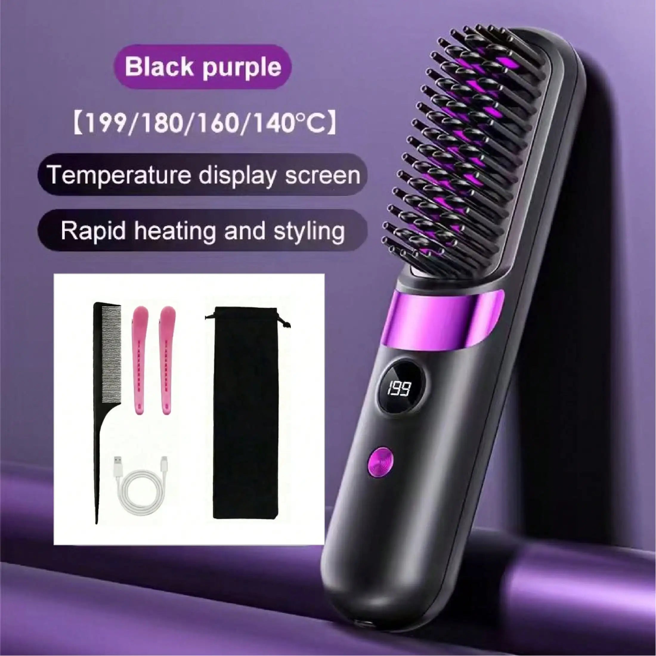 Novara Beauty Mini Hair Straightener Comb - USB Rechargeable & Cordless
