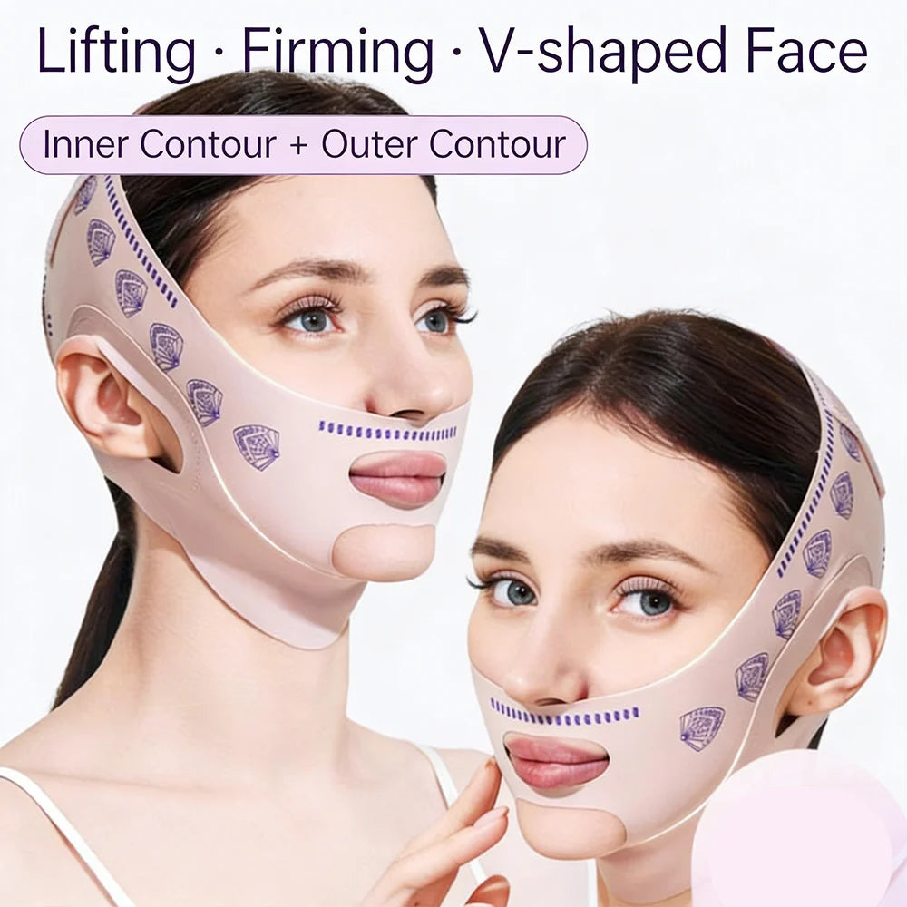 Double Layer Upgraded Chin Up Mask V-Line Face Lift Tighten Mask Face Lifting Belt Anti Wrinkle Facial Massage Strap Skin Care ﻿