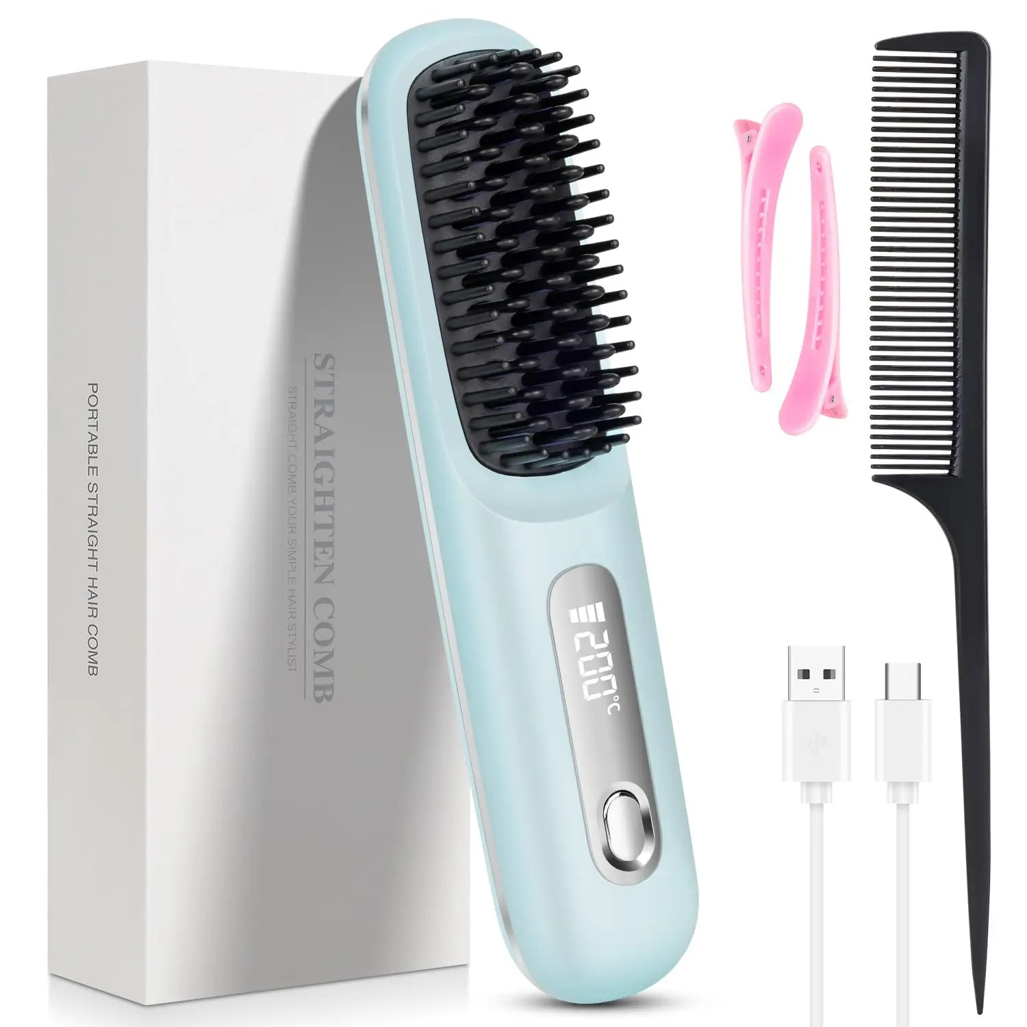 Novara Beauty Cordless Hair Straightener Brush - USB Rechargeable & Ionic