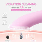 Rechargeable Silicone Facial Cleansing Brush with Heat Massage, 5 Vibration Levels, Waterproof Face Scrubber for Deep Cleaning, Pink