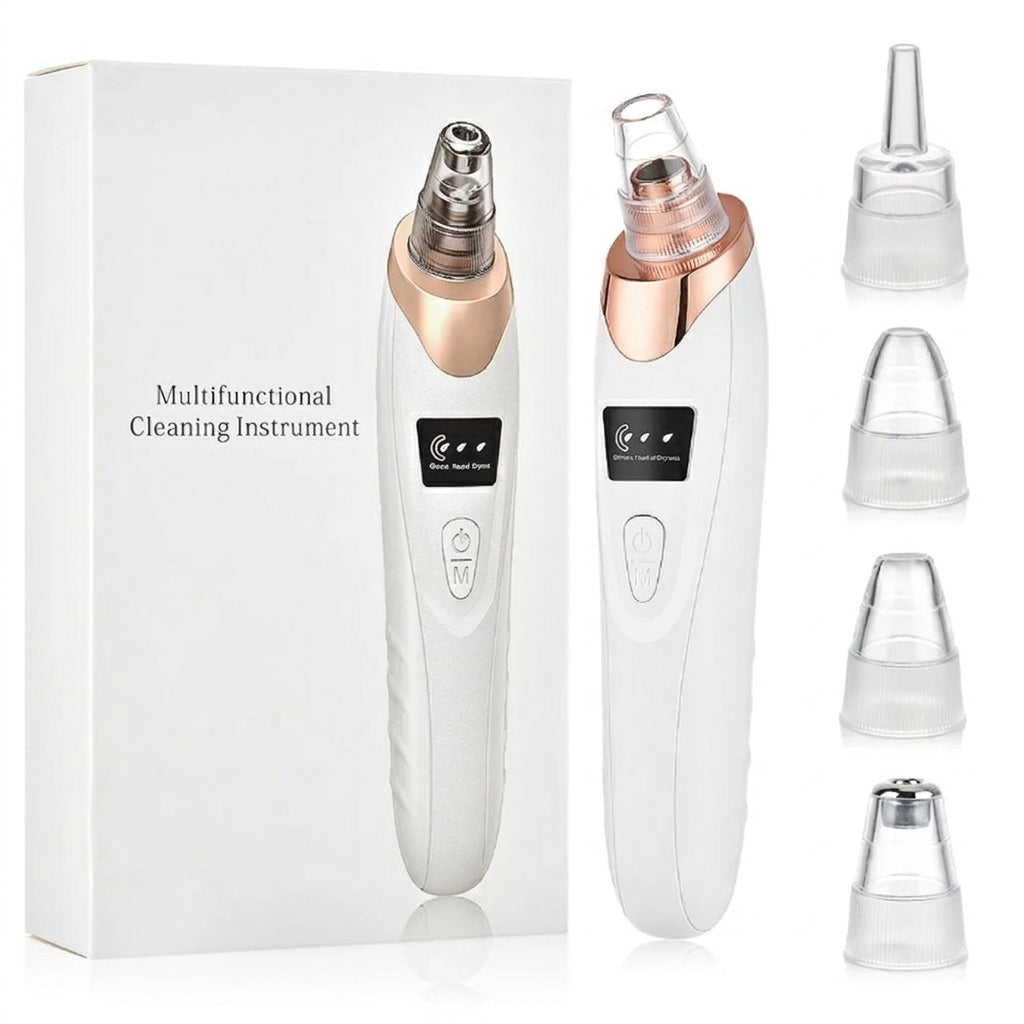 Novara Beauty Electric Blackhead Remover - White - Front View - 65KPa vacuum pore cleaner with 6 suction heads.